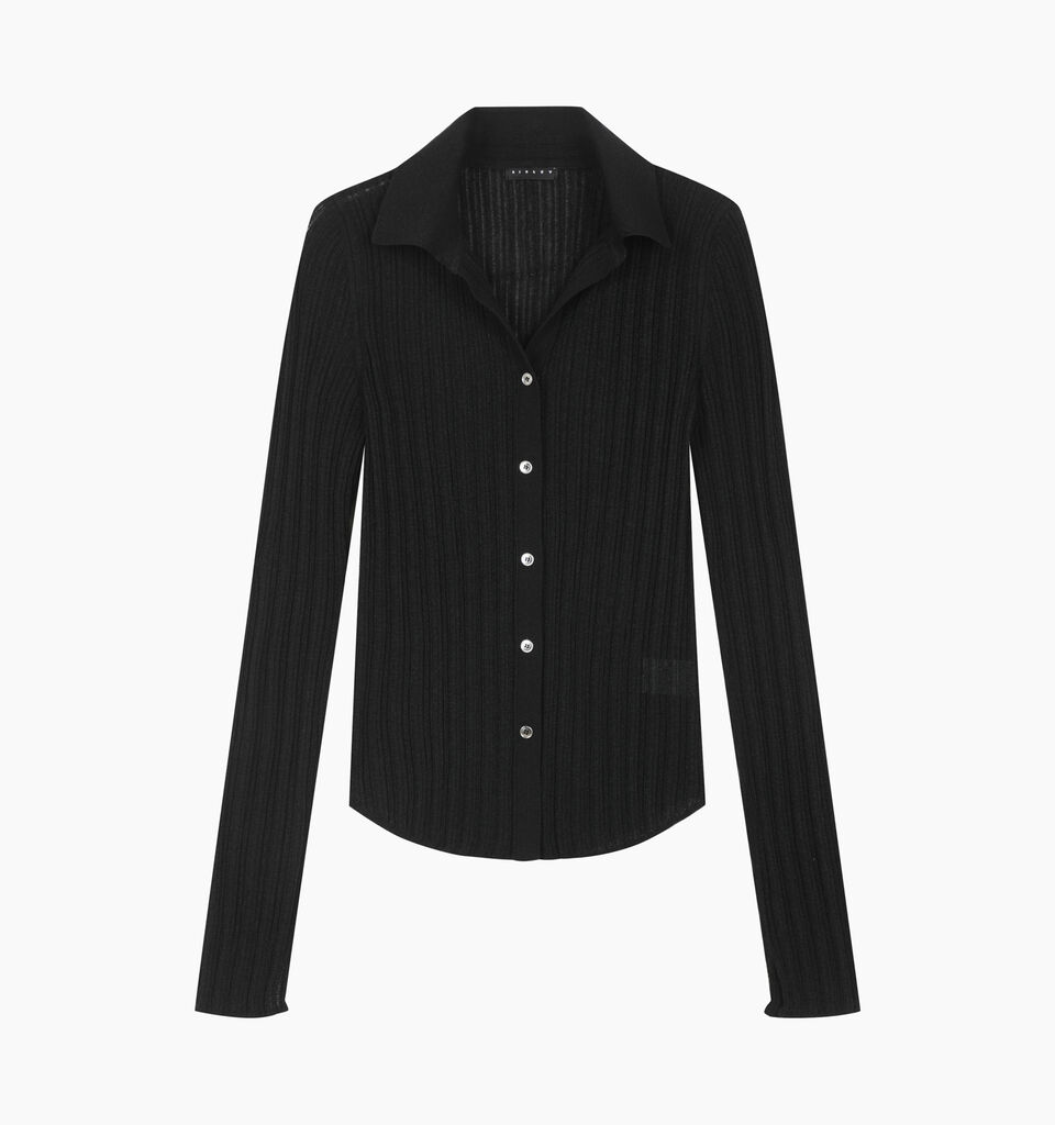 Black polo-look cardigan - null - Black | Sisley K image number 1